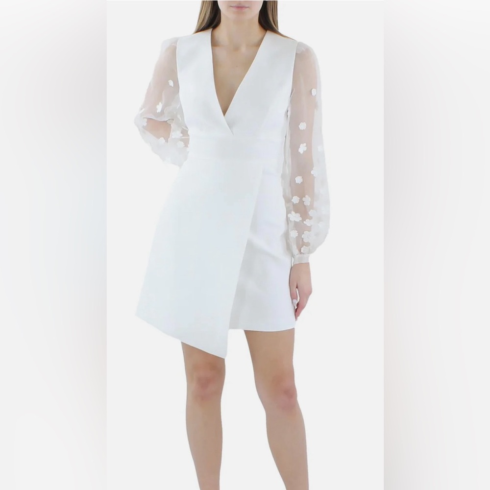 BCBG Womens Floral Sheer Sleeve Cocktail Party Dress, size 2